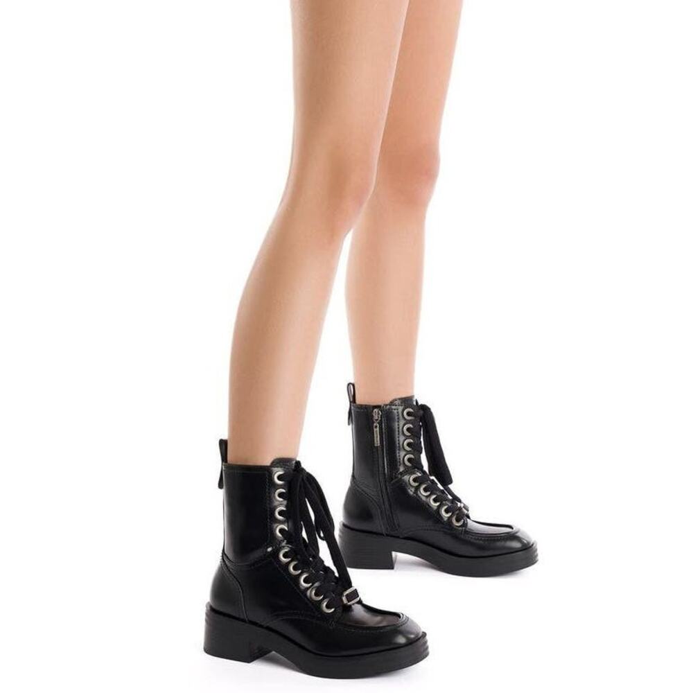 Larroude Joan Ankle Boots Platform Leather Lace Up Combat Biker Fall Winter 8